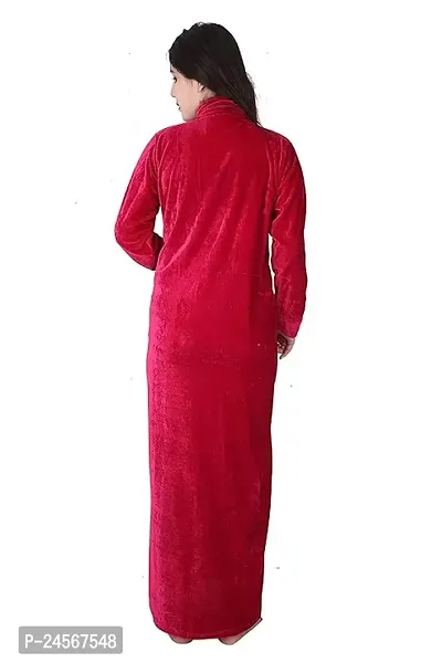 Women's Velvet Nighty Full Length For Winter Wear Nightdress Long Velvet Nighty (Maroon)-thumb3