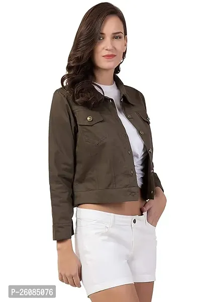 Stylish Brown Self Pattern Denim Jacket For Women-thumb0