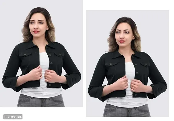 Stylish Black Self Pattern Denim Jacket For Women Pack Of 2-thumb0