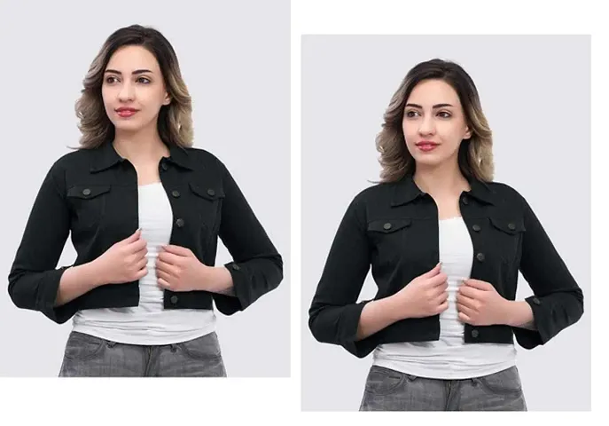 Stylish Black Self Pattern Denim Jacket For Women Pack Of 2