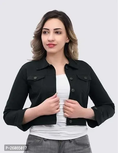 Stylish Black Self Pattern Denim Jacket For Women