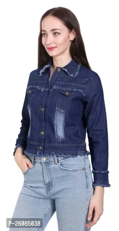 Stylish Blue Self Pattern Denim Jacket For Women-thumb0