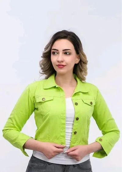 Stylish Green Self Pattern Denim Jacket For Women