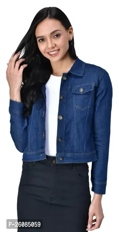 Stylish Blue Self Pattern Denim Jacket For Women-thumb0