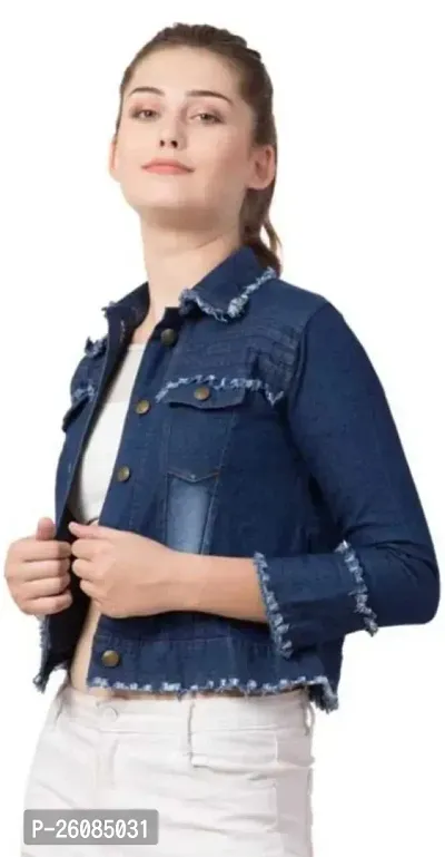 Stylish Blue Self Pattern Denim Jacket For Women-thumb0