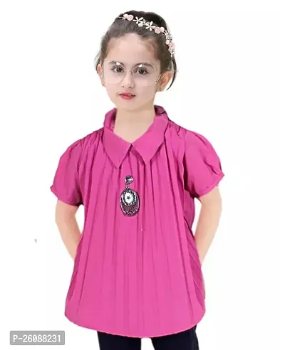 Stylish Pink Crepe Solid Casual Top For Girls