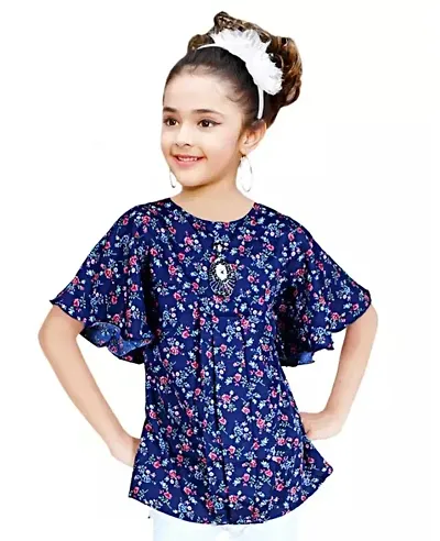 Stylish Multicoloured Cotton Blend Printed Casual Top For Girls