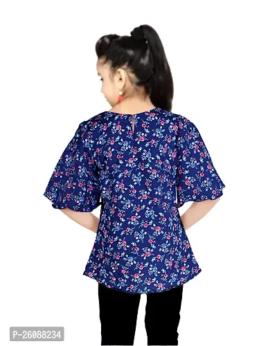 Stylish Blue Cotton Blend Printed Casual Top For Girls-thumb3