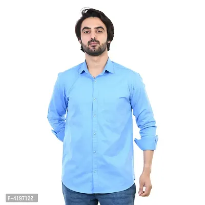 Turquoise Solid Long Sleeves Casual Shirt