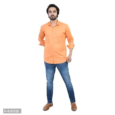Orange Solid Long Sleeves Casual Shirt-thumb5