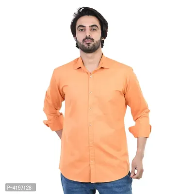 Orange Solid Long Sleeves Casual Shirt-thumb0