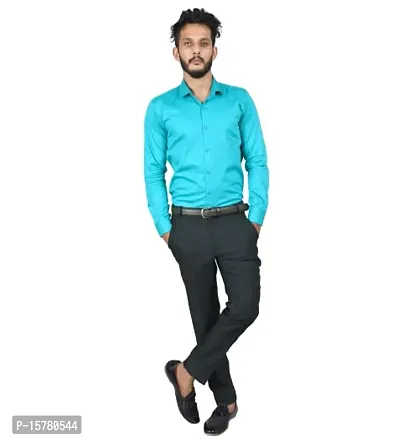 Men's Spread Collar Regular Fit Cotton Blend Formal Full Sleeve Shirt (Large, Teal)-thumb5