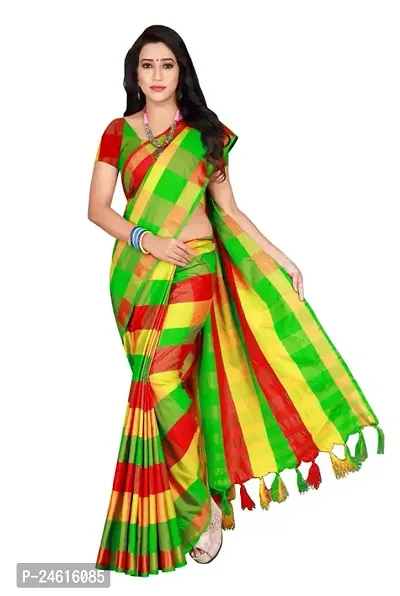 Stylish Cotton Saree With Blouse Piece For Women-thumb0