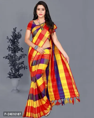 Stylish Cotton Saree With Blouse Piece For Women-thumb0