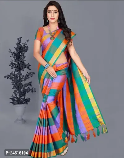 Stylish Cotton Saree With Blouse Piece For Women-thumb0