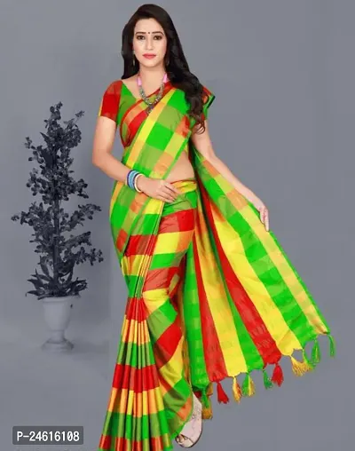 Stylish Cotton Saree With Blouse Piece For Women-thumb0