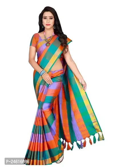 Stylish Cotton Saree With Blouse Piece For Women-thumb0