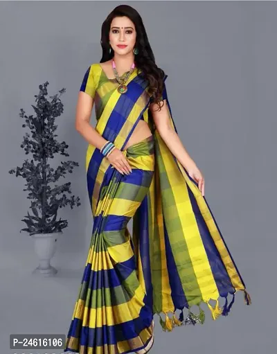 Stylish Cotton Saree With Blouse Piece For Women-thumb0