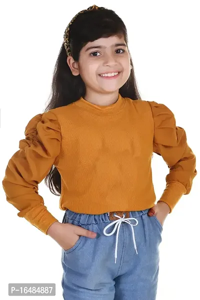 Stylish  Fancy Full Sleeves Tops for Girls Puff Sleeve Top (Cotton) (4-5 Years, Yellow)