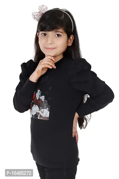 NIMOES Girls Stylish Graphic Print BTS Kids Top (6-7 Years, Black)-thumb3