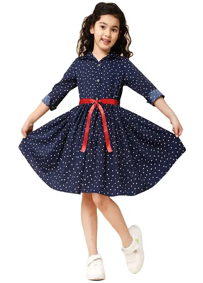 Beautiful  Polka Dot Printed Casual Dress For Girl