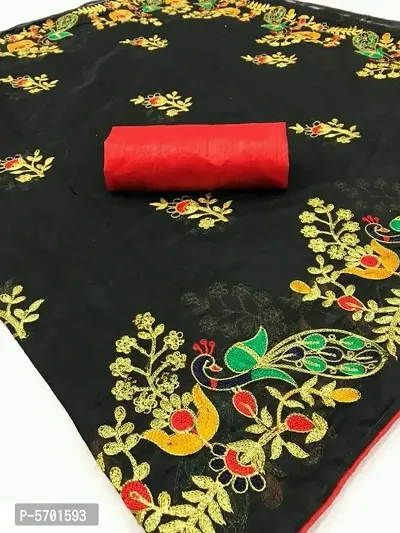 Attractive Chanderi Cotton Embroidered Saree with Blouse piece-thumb0