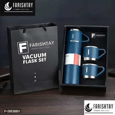 FARISHTAY  Latest Steel Vacuum Flask Set with 3 Stainless Steel Cups Combo - 500ml - Keeps HOT/Cold | Ideal Gift for Winter - Housewarming Random Color