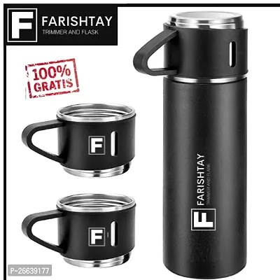 FARISHTAY   Double Wall Stainless Steel Thermo 500ml Vacuum Insulated Bottle Water Flask Gift Set with Two Cups Hot  Cold | Assorted Color | Diwali Gifts for Employees | Corporate Gift Items