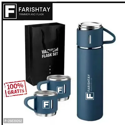 FARISHTAY   Double Wall Stainless Steel Thermo 500ml Vacuum Insulated Bottle Water Flask Gift Set with Two Cups Hot  Cold | Assorted Color | Diwali Gifts for Employees | Corporate Gift Items-thumb0