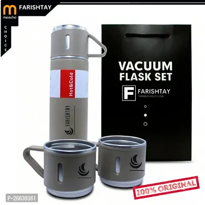 FARISHTAY  Latest Steel Vacuum Flask Set with 3 Stainless Steel Cups Combo - 500ml - Keeps HOT/Cold | Ideal Gift for Winter - Housewarming Random Color