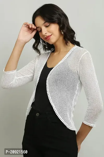 Craft Darbar Women's 3/4 Sleeve Lace Bolero Shrugs Front Open Net Cardigan-thumb5