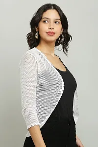 Craft Darbar Women's 3/4 Sleeve Lace Bolero Shrugs Front Open Net Cardigan-thumb1