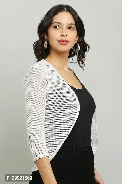 Craft Darbar Women's 3/4 Sleeve Lace Bolero Shrugs Front Open Net Cardigan-thumb2