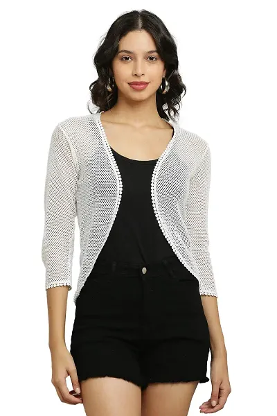 Craft Darbar Women's 3/4 Sleeve Lace Bolero Shrugs Front Open Net Cardigan