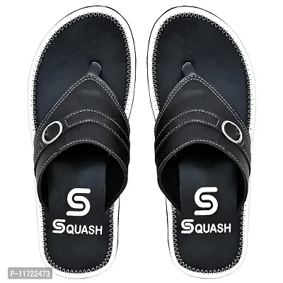 SQUASH Men's Flip Flops casual Synthetic DAILYUSE Slippers (BLACK, numeric_6)