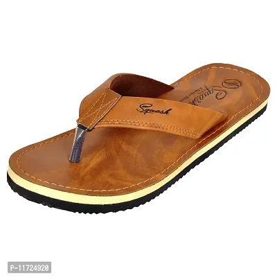 SQUASH Men's Synthetic Flip Flops Slippers Bathroom Slippers (TAN, numeric_7)-thumb2