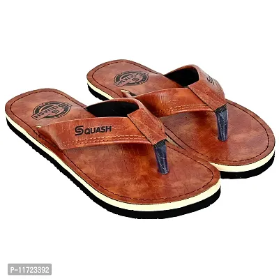 Squash Men's EXTRA COMFORT CASUAL Flip Flops Slippers (TAN, numeric_9)-thumb5