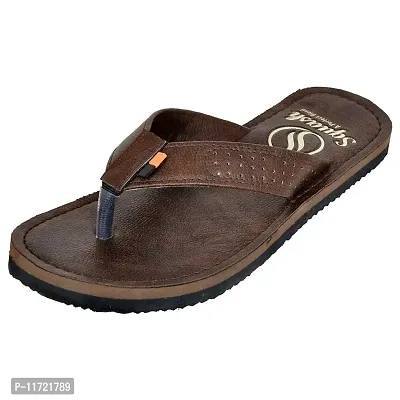 SQUASH Men's Flip Flops casual Synthetic Bathroom Slippers (Brown, numeric_10)