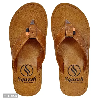 SQUASH Men's Flip Flops casual Synthetic Bathroom Slippers (Tan, numeric_8)-thumb5