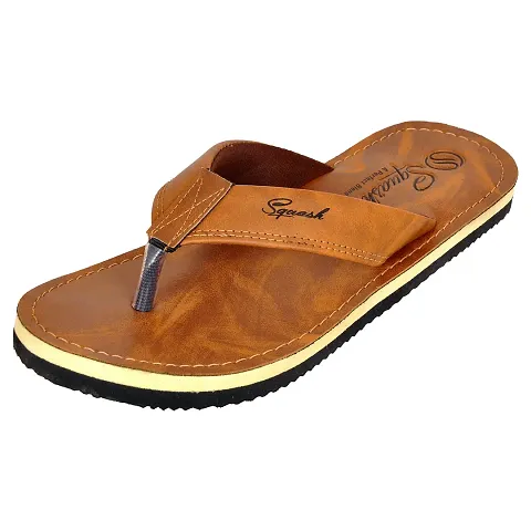 SQUASH Men's Synthetic Flip Flops Slippers Bathroom Slippers (Tan, numeric_12)