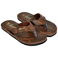 Brown Synthetic Leather Flip Flops For Men-thumb1