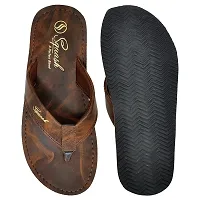 Brown Synthetic Leather Flip Flops For Men-thumb2