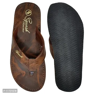 Brown Synthetic Leather Flip Flops For Men-thumb3