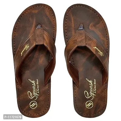Brown Synthetic Leather Flip Flops For Men-thumb0