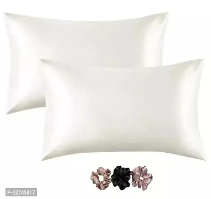 Stylish Satin Solid Pillow Cover Pack Of 2 With Scrunchies For Women 3-Piece-thumb0