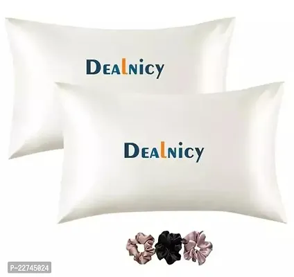 Stylish Satin Solid Pillow Cover Pack Of 2 With Scrunchies For Women 3-Piece-thumb0