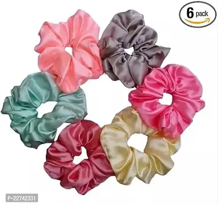Classy Women Multicolor Satin Scrunchies Pack Of 6