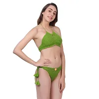 HANDMADE Women's Non Padded Bra Panty Combo Pack of Woolen Fancy Design Lingerie Set for Special Nights Women Sex Play Honeymoon Bedtime Valentine  Bridal Usage Made in India (30, HEENA GREEN)-thumb3