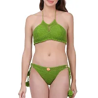 HANDMADE Women's Non Padded Bra Panty Combo Pack of Woolen Fancy Design Lingerie Set for Special Nights Women Sex Play Honeymoon Bedtime Valentine  Bridal Usage Made in India (30, HEENA GREEN)-thumb4