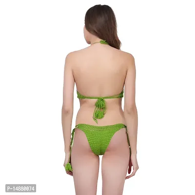 HANDMADE Women's Non Padded Bra Panty Combo Pack of Woolen Fancy Design Lingerie Set for Special Nights Women Sex Play Honeymoon Bedtime Valentine  Bridal Usage Made in India (30, HEENA GREEN)-thumb3